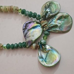 3D Teardrop Puka Shell Necklace faceted crystal beaded chain aba…